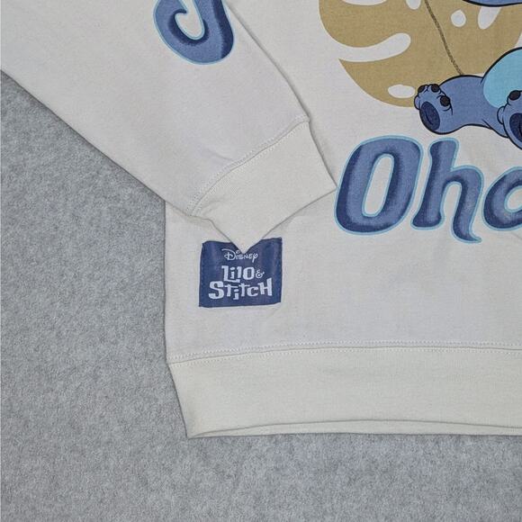 Disney Lilo & Stitch Hoodie Ohana Beige Pullover Sweatshirt Women’s Size L - Picture 4 of 7